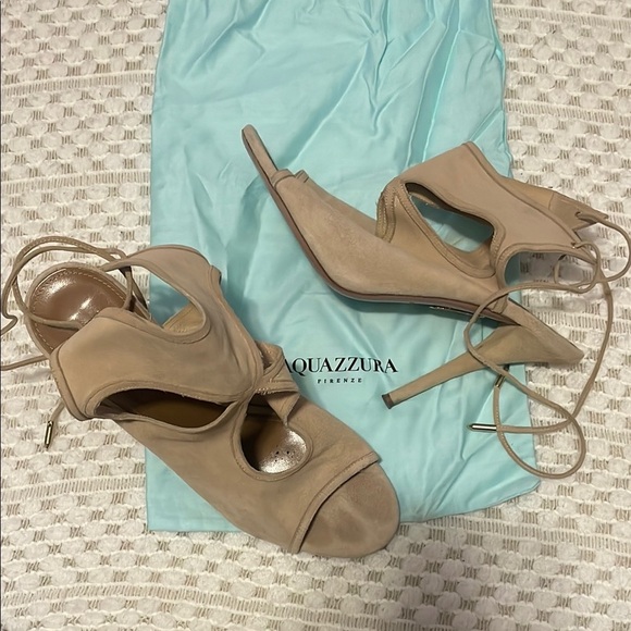 Aquazzura Sexy Thing Wrapped Tan Heels + Dustbag - Picture 4 of 16